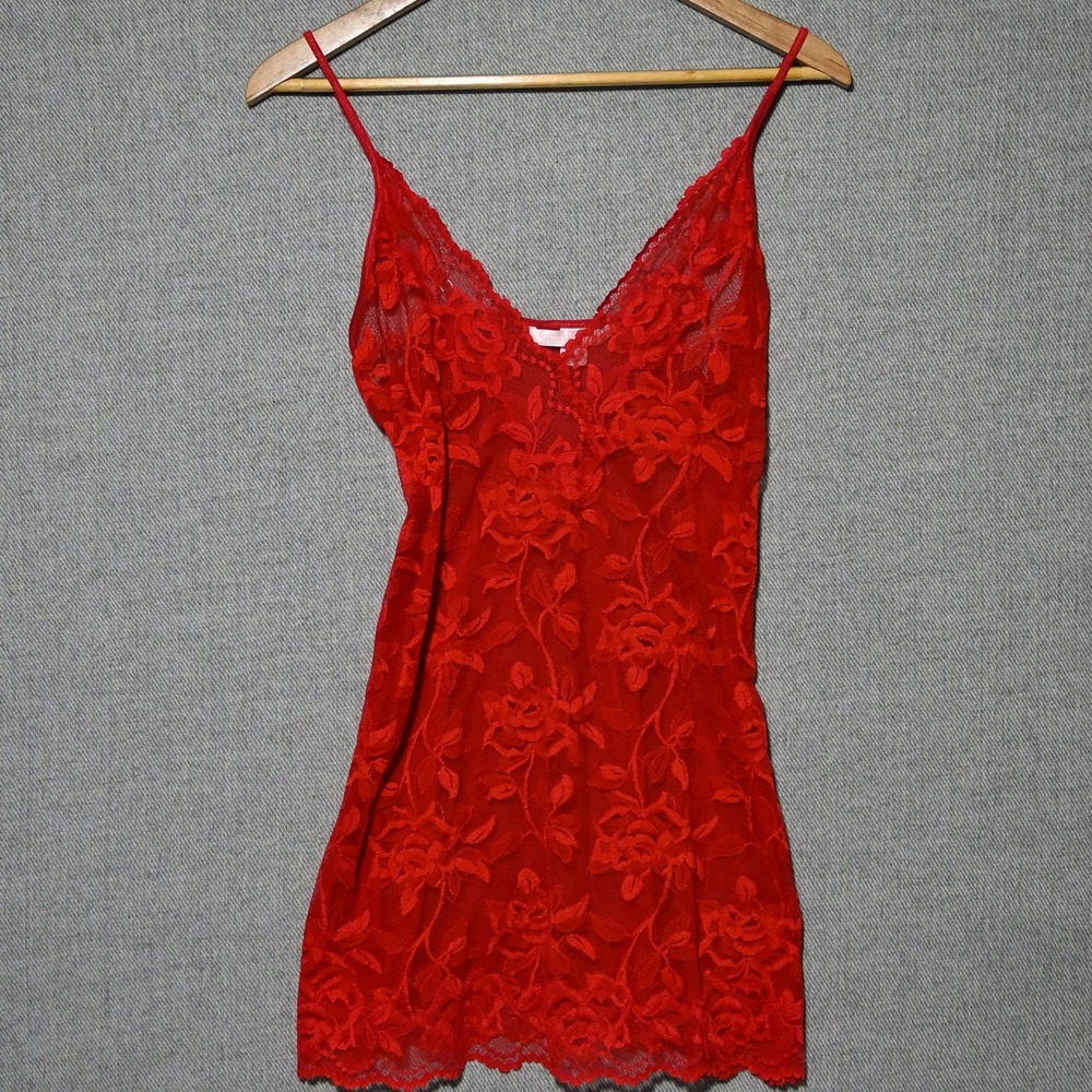 Victoria's Secret Lace Chemise Women Floral Sheer Red Slip Medium